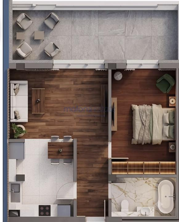Apartament cu 2 camere, 54 mp utili + Terasă 19,2 mp ,Ansamblu Rezidențial 