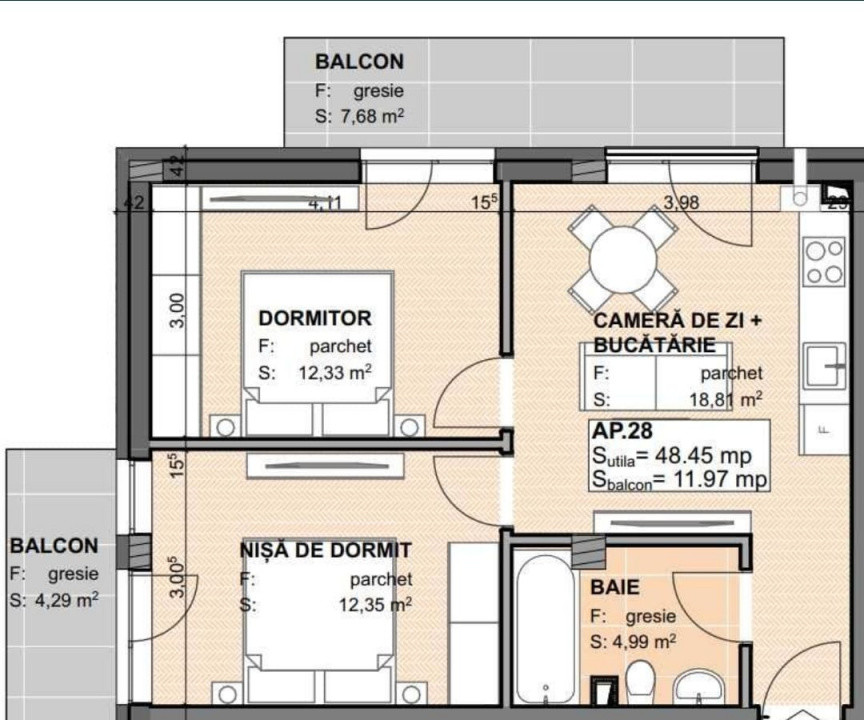  Apartament cu 2 dormitoare, ansamblu rezidential Apahida cu CF!